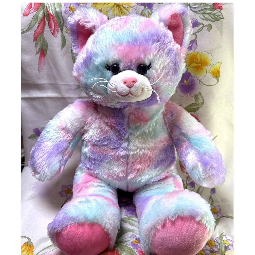 Build A Bear Kitty Cat Plush 16" Pastel Swirl Tie Dye Stuffed Animal BABW